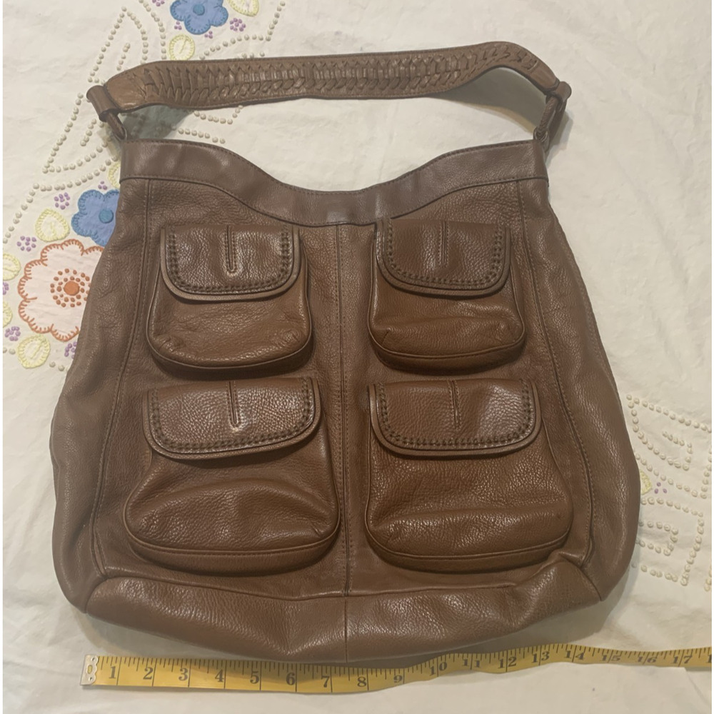 Banana Republic Large Cow Leather Hobo Bag 4 pockets Whipstitch Braided Strap - Picture 3 of 12